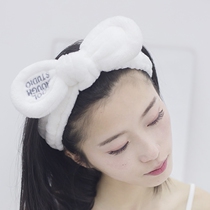 Korean hair belt Jingtian same face mask wash head hoop female cosmetic bag turban set cute bow