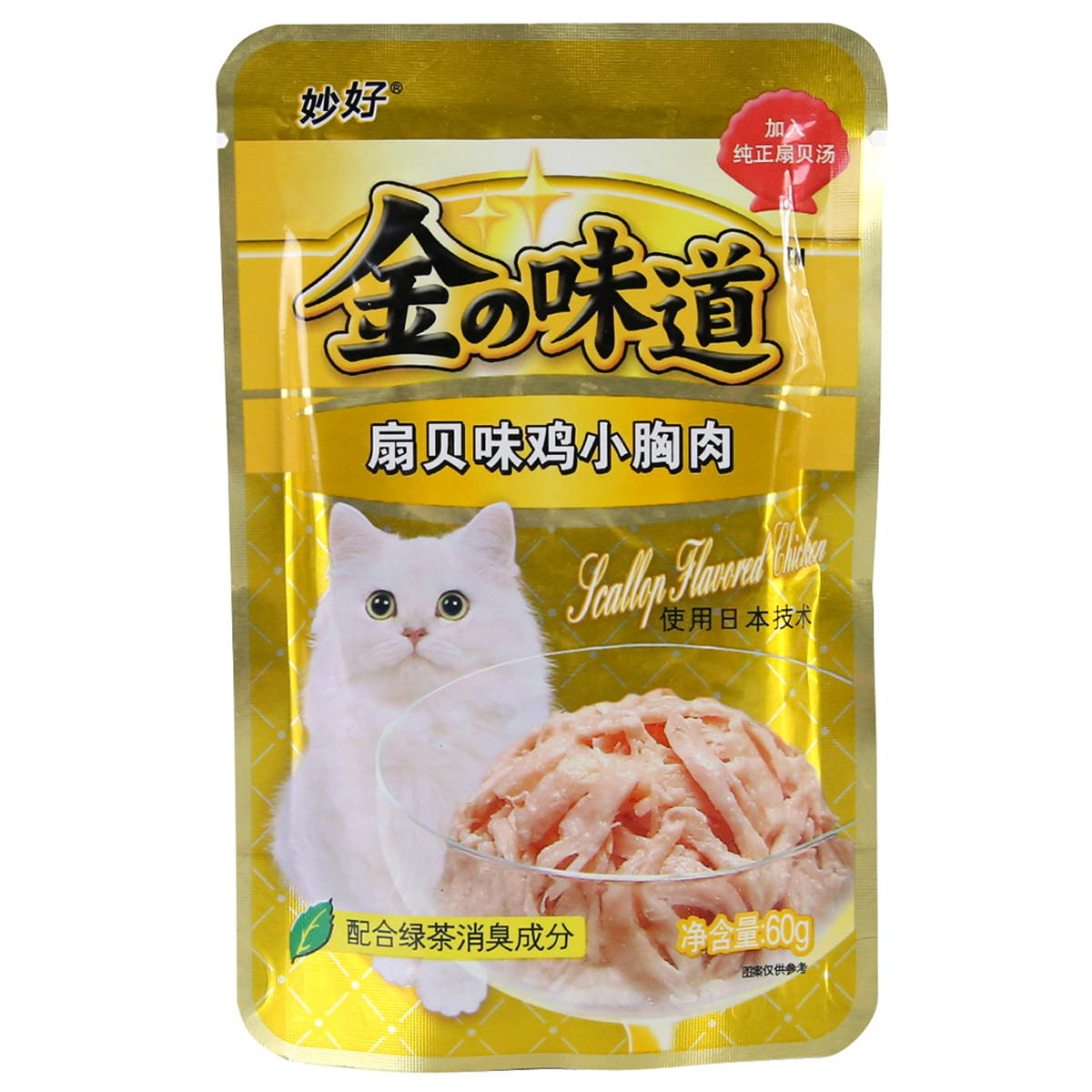 波奇网 宠物猫粮猫咪零食伊纳宝妙好金の味道扇贝味鸡小胸肉60g