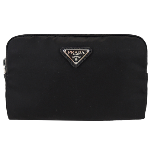 台湾官网直邮进口PRADA 三角标素面尼龙万用包(黑)