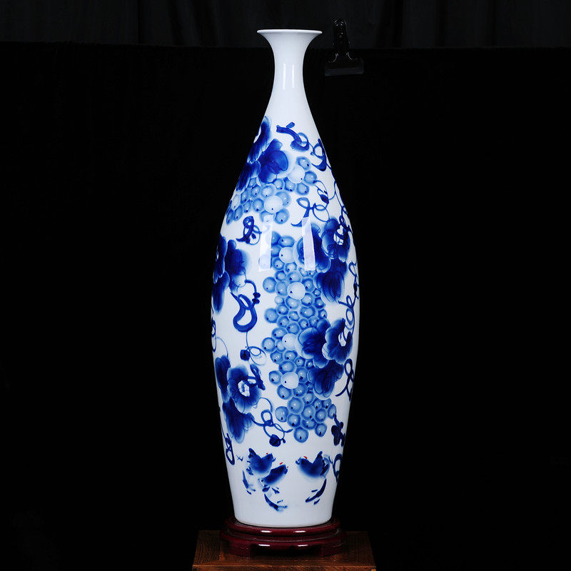 Jingdezhen ceramic vase hand-painted blue and white porcelain floor decoration modern Chinese home improvement study pure handmade collection
