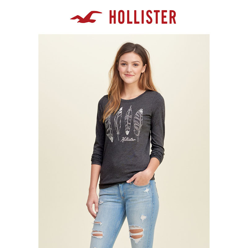 Hollister 2016春装新款刺绣亮眼标识图案 T 恤 女 114302