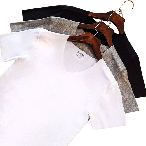 Летняя приятная телу шелковая футболка с коротким рукавом, короткий рукав, V-образный вырез, высокий воротник, в обтяжку