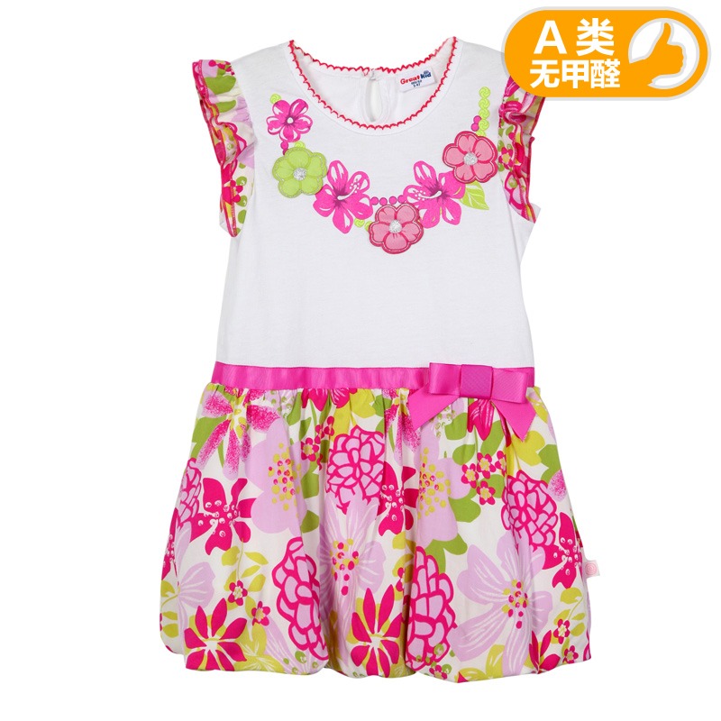 2015夏季新品乐友孕婴童 歌瑞凯儿童装女童圆领层叠飞袖连衣裙
