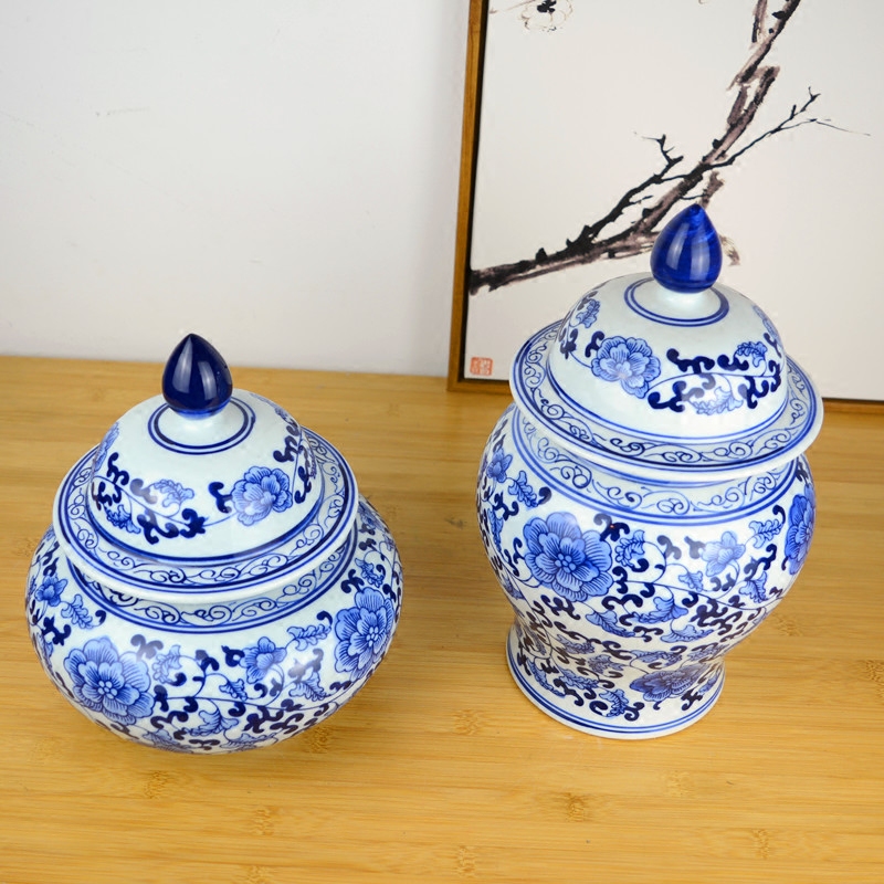 Jingdezhen ceramics pot cover Chinese blue and white porcelain vase general sitting room porch home furnishing articles