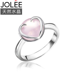 Jolee戒指S925银天然粉水晶时尚简约春季新款饰品送女友生日礼物