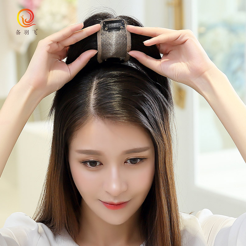 备羽飞 真发补发块女士手织头顶补发块假发刘海片真发假发女刘海