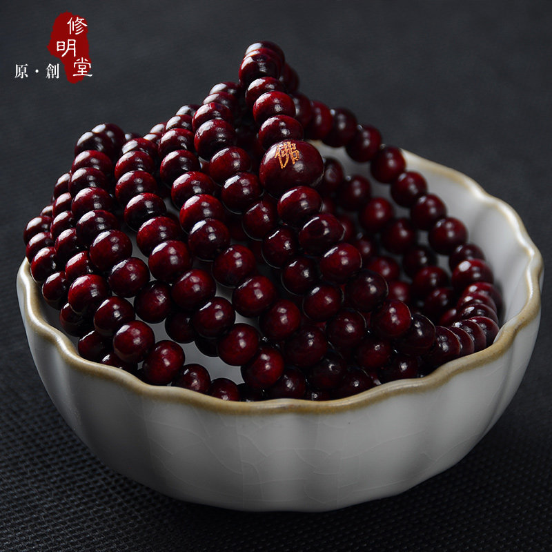 修明堂 开光男女款天然红檀木216颗多层手串 紫檀佛珠手链 开运礼