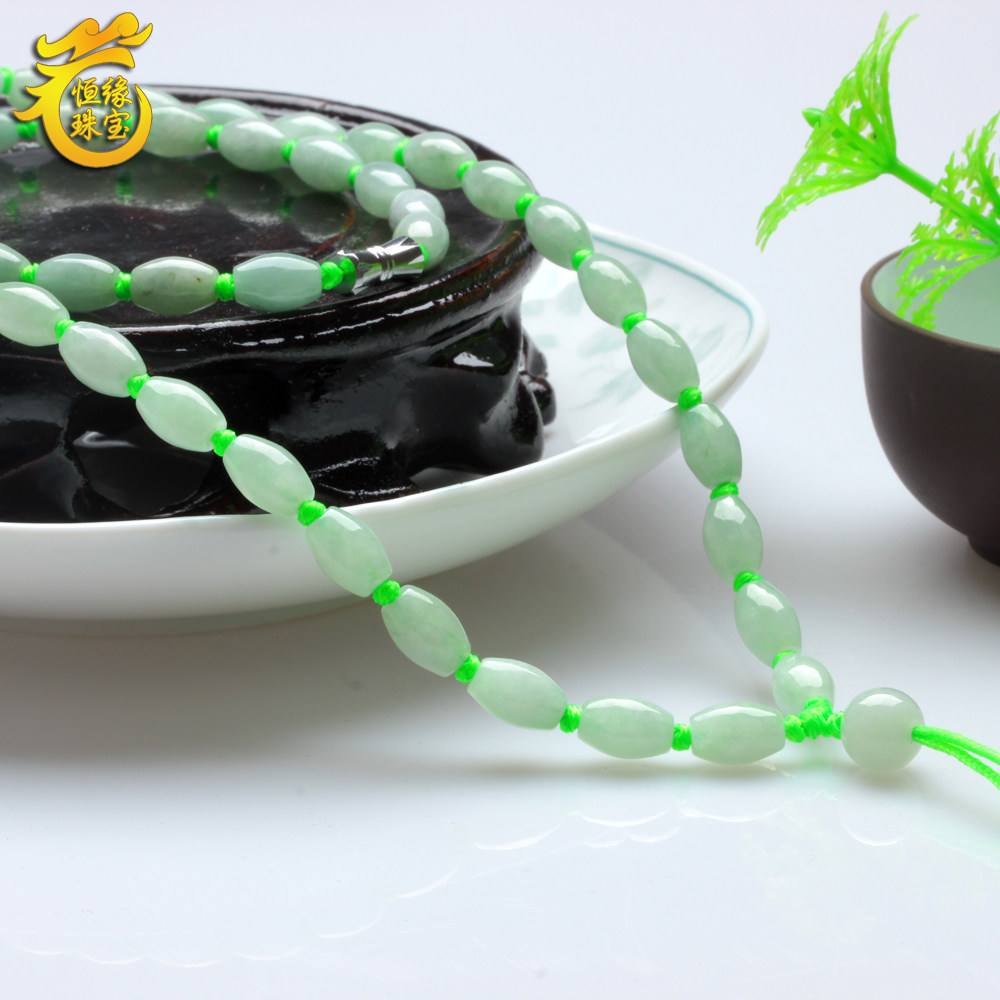 99 natural a goods emerald necklace Burmese turn jade bead jade bead necklace male and female models ice glutinous jade lanyard