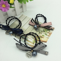 Japan and South Korea double non-slip hair ring leather satin beads Korea head rope head flower rubber band flower hair accessories