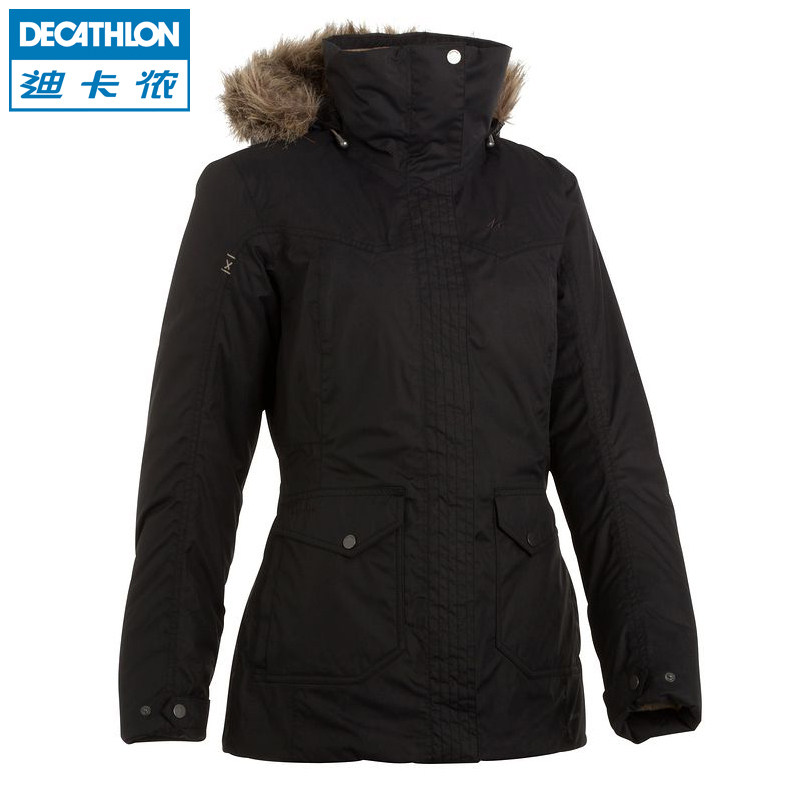 迪卡侬 户外运动 羽绒服 女式 长款连帽 保暖防水夹克 QUECHUA