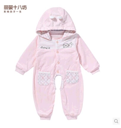 包邮十八坊春秋宝宝连身衣爬服婴儿新生儿可脱帽薄棉哈衣5204