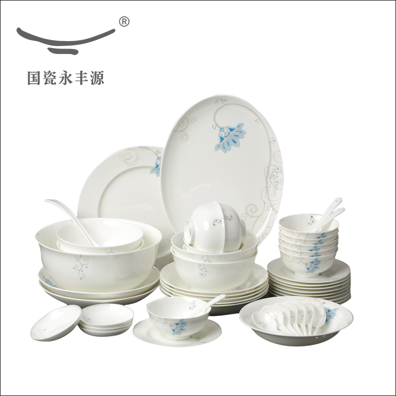 The porcelain yongfeng source morning dew said 50 skull porcelain tableware suit to use plates teaspoons of household ceramics cutlery set combination