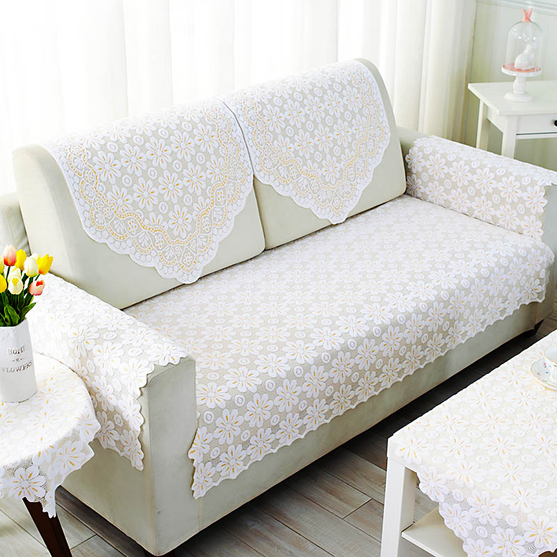 Pure white sofa towels pastoral gauze sofa backtowel European lace sofa armrest towel sun flower