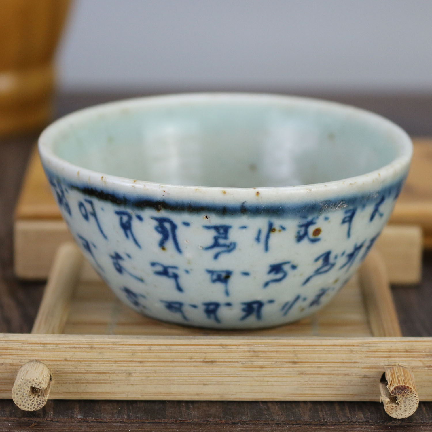 Daming Wanli Blue and White Sanskrit Kung Fu Cup Tea Cup Antique Porcelain Antique Doing Old Folk Collection Ancient Porcelain Capital Garden
