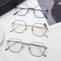 Literary polygon radiation-proof and anti-blue light computer flat mirror female Korean version tide retro myopia glasses frame male personality