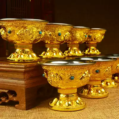 Buddhist supplies Nepalese craft pure copper gilt eight auspicious eight serving cups Eight serving bowls Water supply cup Water purification cup