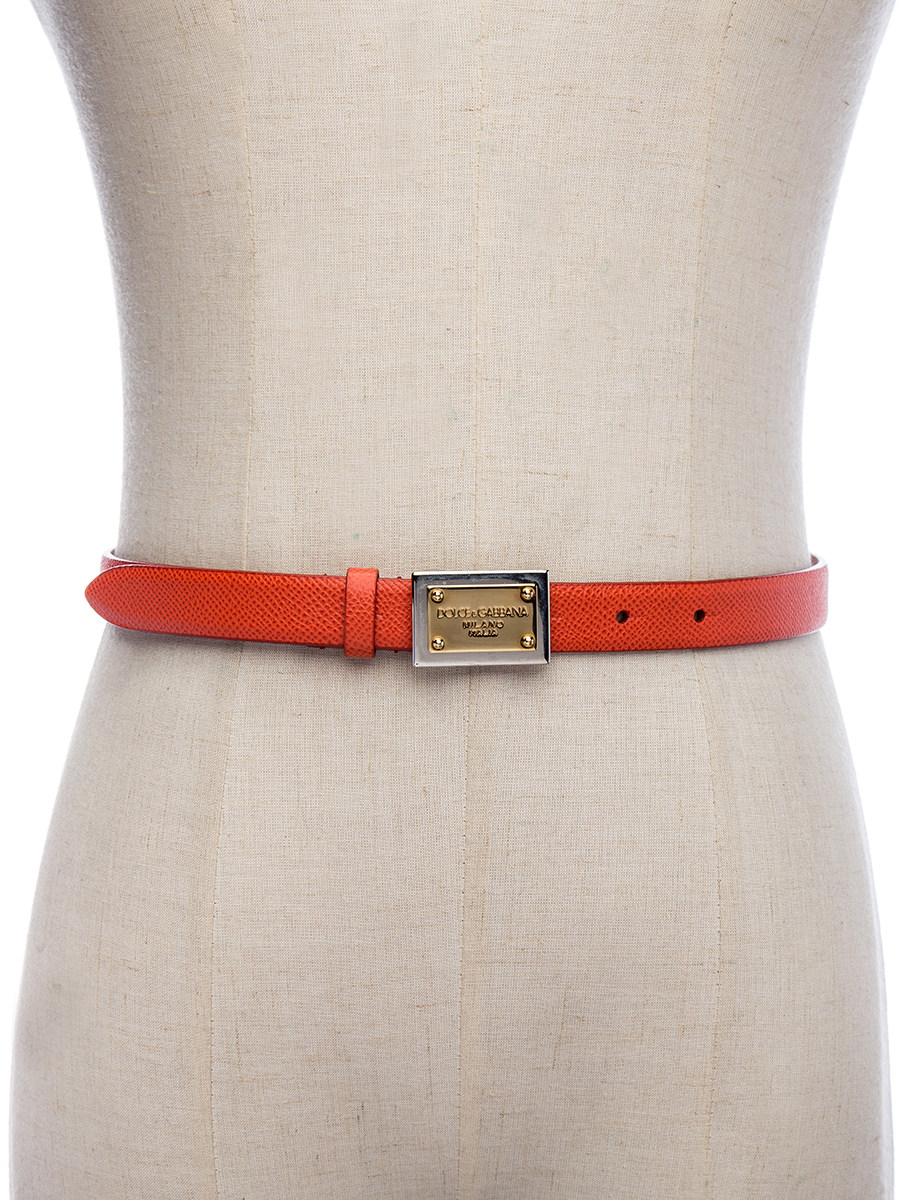 Dolce&Gabbana 橘色石头纹铭牌扳扣腰带