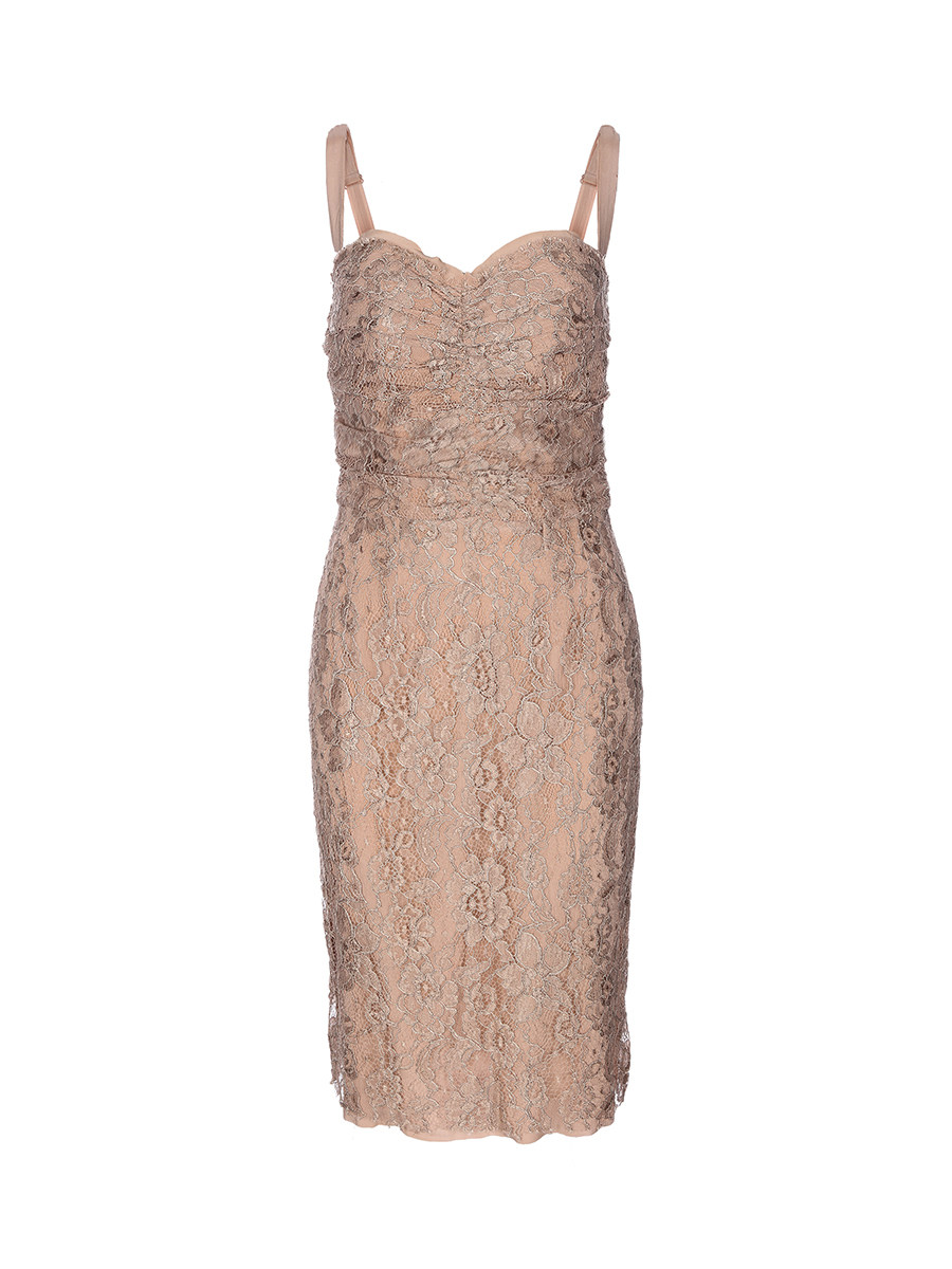 Dolce&Gabbana 裸粉色蕾丝吊带连衣裙