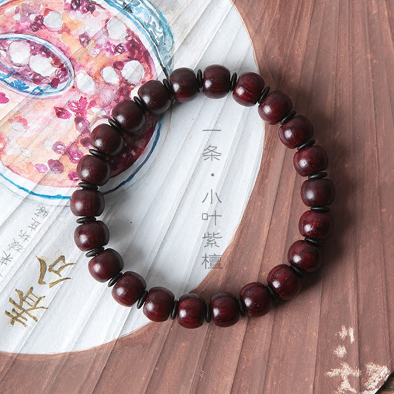 Handmade authentic Indian small leaf red sandalwood beads bracelet high-density old material sandalwood retro personality men and women wooden bracelet