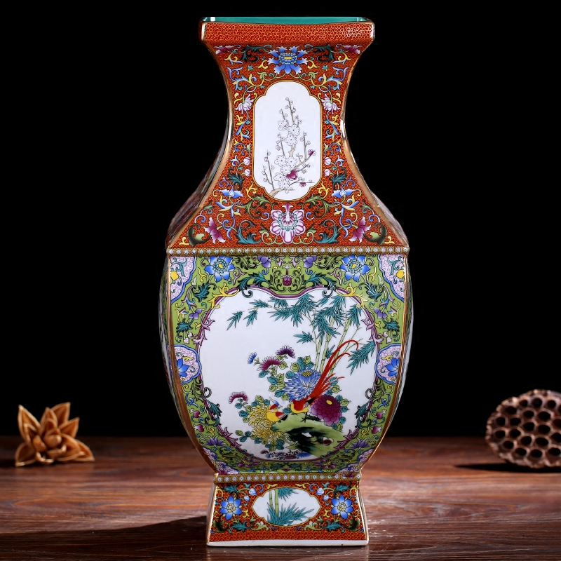 Jingdezhen enamel made pottery porcelain vase home sitting room mesa four bottles of imitation system of qianlong classic collection furnishing articles