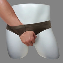 Leaky open air low waist ice silk mens briefs U convex sexy breathable toe ultra-thin