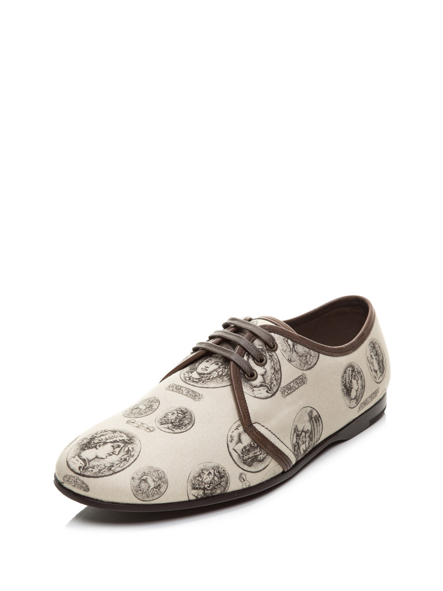 Dolce&Gabbana 米色拼人物印花系带休闲鞋