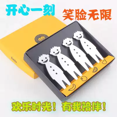 Happy smiley face stainless steel fruit fork cute little people Fruit sign cake fork dessert plug creative small gift set