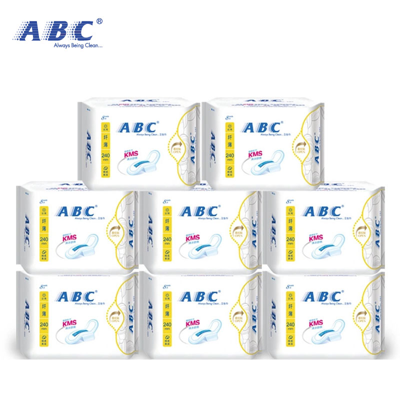 ABC日用纤薄棉柔表层卫生巾8片*8包KMS健康配方清爽凉快舒适感受