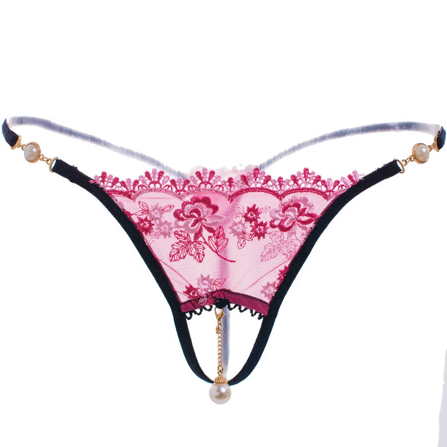 Quần lót nữ tính trong suốt hở đáy quần T-pants cám dỗ thong thấp tầng ren thêu rhinestone quyến rũ lola - G-string