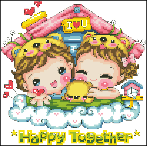 Cross embroidered electronic drawings 3796SO-321 cartoon lovers holding pillows 101W* 100H23 color XSDs source files