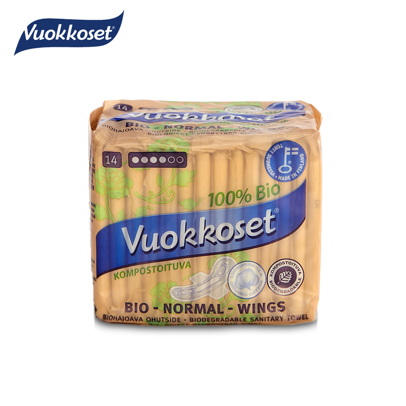 Vuokkoset/维可丝 进口棉面卫生巾(日用护翼型)225mmx14片 不致敏