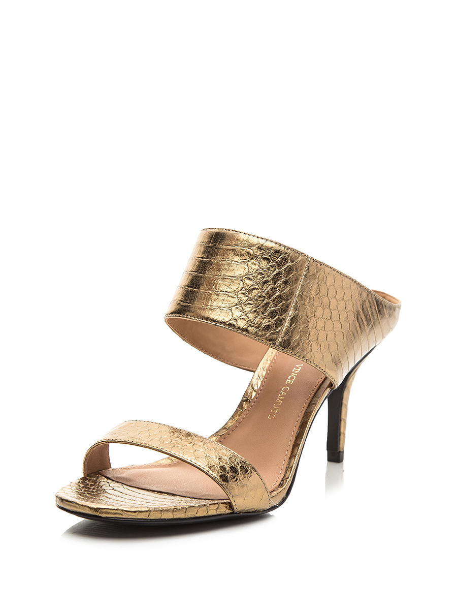 VINCE CAMUTO 金色蛇纹一字带细高跟凉鞋