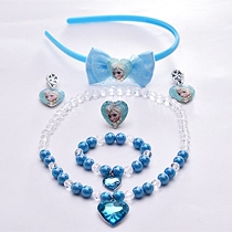 Little Princess Hairband Necklace Set Frozen Hair Accessories Bow Hop Bracelet Ring Earrings Childrens Jewelry