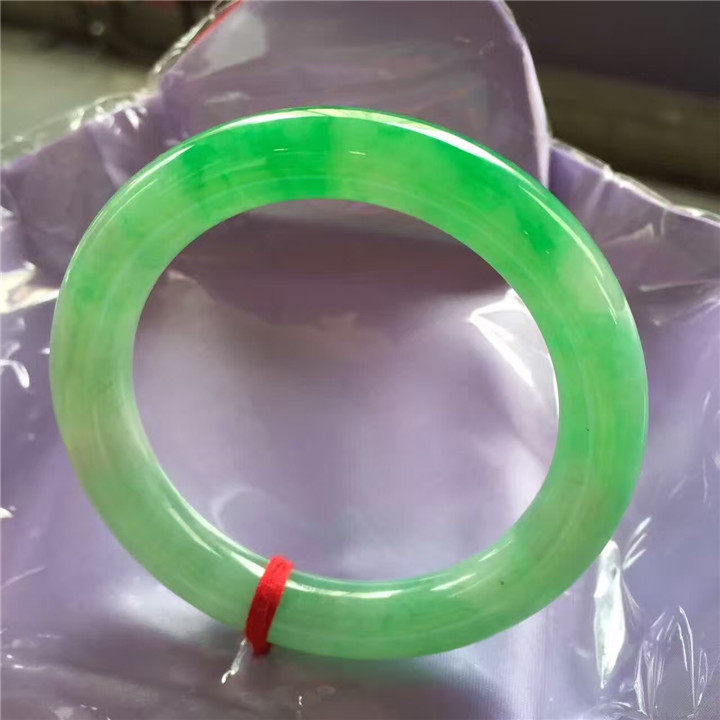 Laokeng Natural Ice Seed Yang Green Burmese Emperor Green Round Jade Jade Bracelet Women's Jade Bracelet