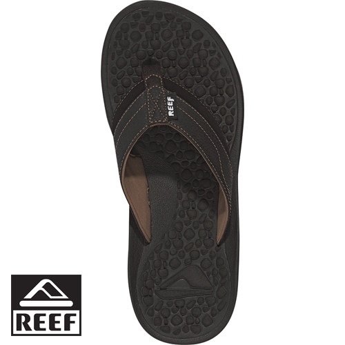 台湾官网直邮进口REEF美国皮拖销售冠军宽织带舒适男款人字拖.黑B