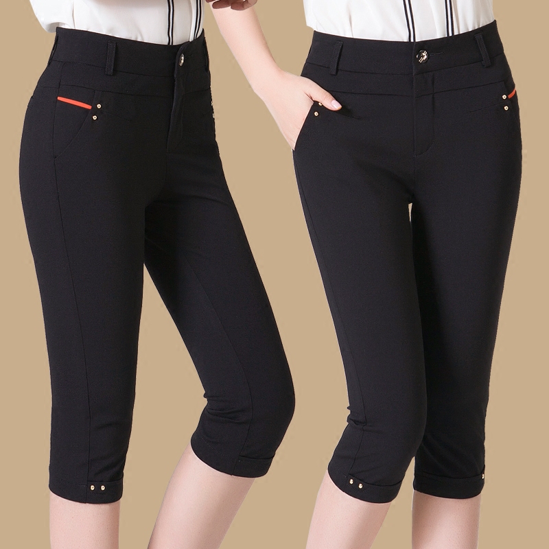 2022 Summer new loose middle-aged Mom Seven Pants Women Style High Waist Women Casual Pants 7 Pants Thin