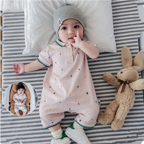 Baby polo one-piece summer thin short-sleeved pure cotton newborn baby half-sleeved climbing suit summer open file summer