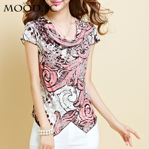 T-shirt nữ ngắn tay 2016 mới làn sóng mùa hè voan áo sơ mi nữ của lưới in ấn áo ren kích thước lớn của phụ nữ chất béo triều