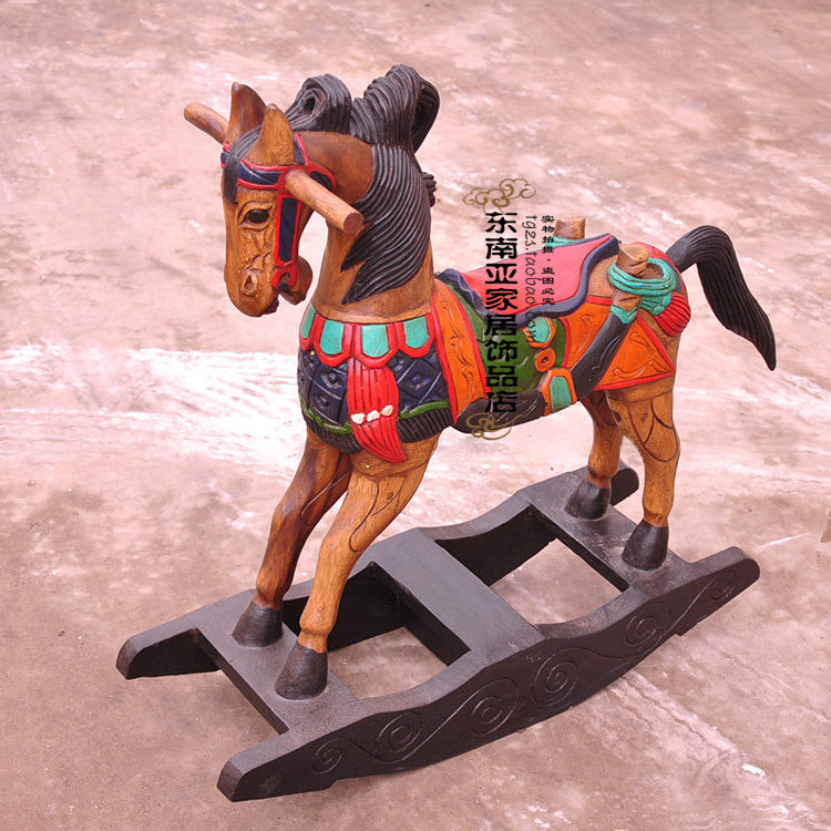 Overseas Thai style environmental protection full solid wood rocking chair retro nostalgic adult Trojan horse traditional rocking Trojan horse swaying pieces