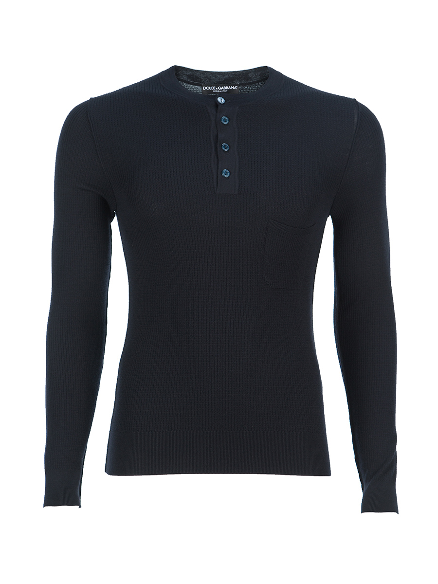 Dolce&Gabbana 蓝黑色羊毛圆领贴袋设计上衣