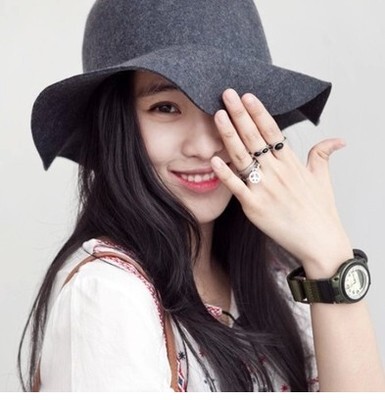 Ulzzang Korean Style British College Retro Pure Wool Felt Round Top Hat Fisherman Bucket Hat for Women Autumn and Winter