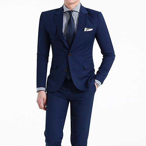 South Korean men's clothing spring and autumn Korean version of the suit men's fashion striped gentleman casual Western suit suit