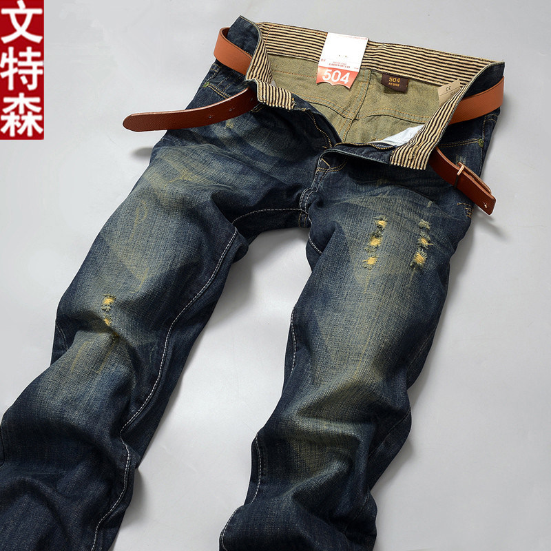 Ventson's new men's jeans youth spring and summer models with straight sleeves and pants men's pants