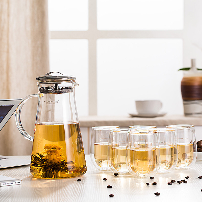 Telet Nourishing High Temperature Resistant Glass Large Capacity Bubble Teapot Cold Kettle Cold Kettle Water Cup Suit Explosion