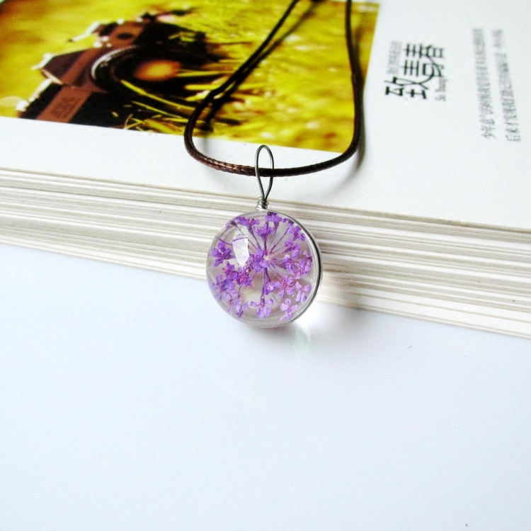 Cherry Blossom Ornament Girl Pendant Necklace Dry Flower Plant Specimen Birthday Gift Glass Ball Bestie Lock Bone Chain