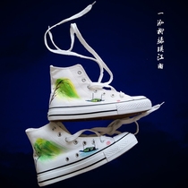 Fang Ji hand-painted shoes personality graffiti Jiangnan water village ink style Chinese style canvas leisure
