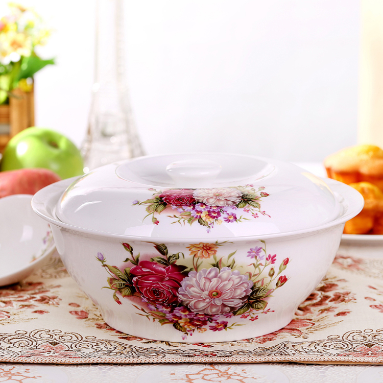 Unleaded Tangshan Bone China 9 Inch Pint Pan Soup Pan Large Soup Bowl With Lid Palace Pot ceramic Microwave cutlery unleaded