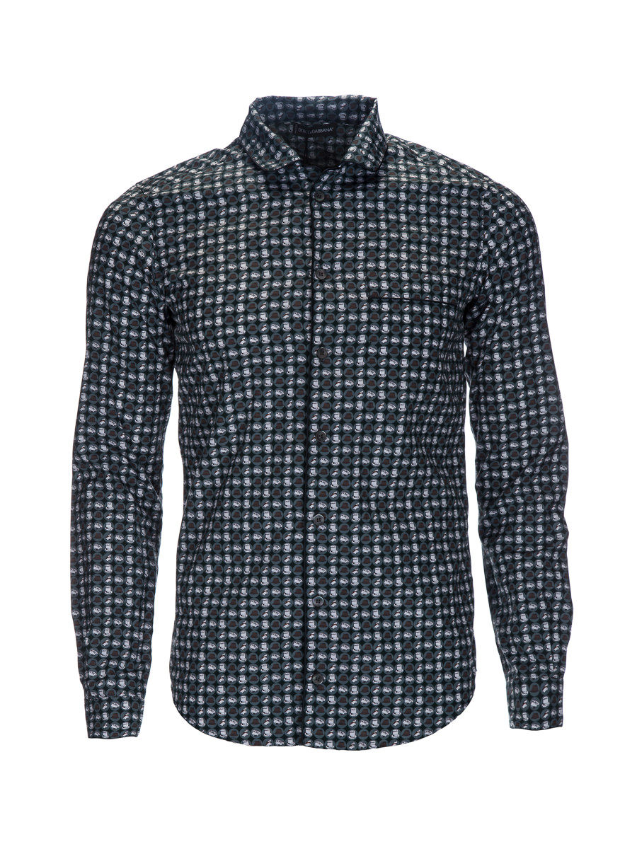 Dolce&Gabbana 蓝色印花饰贴袋翻领上衣