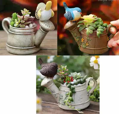 Pastoral bird shower creative multi-meat flowerpot resin craft home decoration ornaments micro landscape birthday gift
