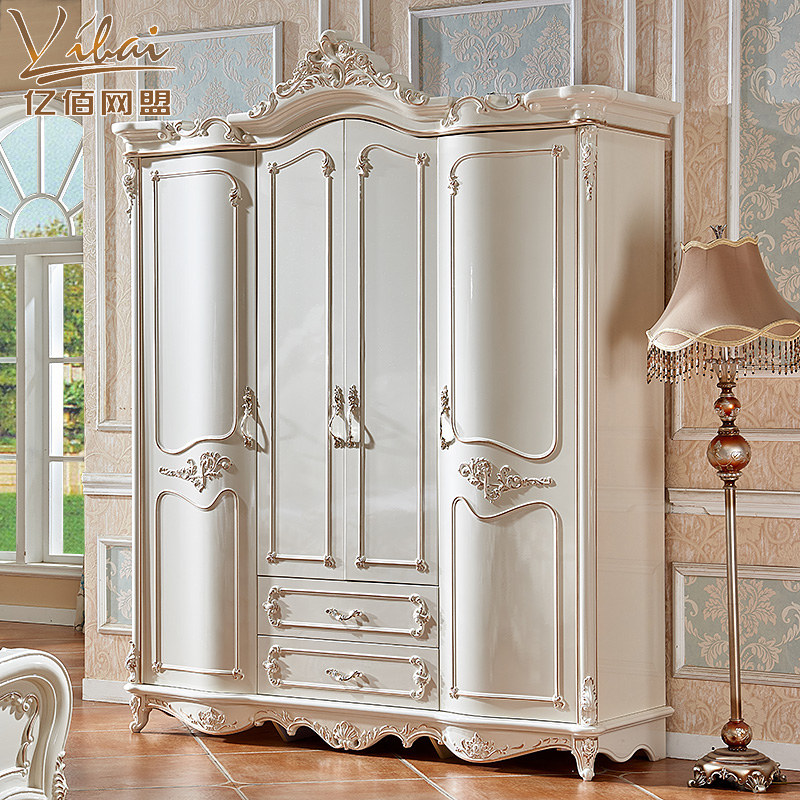 European Wardrobe Four Door 2 Meter Wardrobe Bedroom Luxury Solid